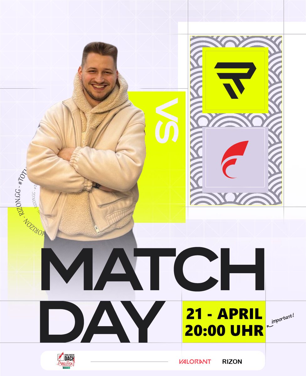 Klassenerhalt ✅ Berlin❓

Heute geht es um alles! Schaffen wir den Einzug ins Offline Finale der <a href="/valleague_dach/">HanseMerkur Challengers DACH</a> nach Berlin? Kramt noch einmal die Westen aus dem Schrank 🦺💛

🆚 <a href="/FOKUSValorant/">FOKUS VALORANT</a> 
⏰ Start zw. 19-20 Uhr
📺&amp;🎙️ Grinsebacke <a href="/JulezBTKT/">JulezBTKT</a> 
#tothehoRIZON #tothehoRIZON