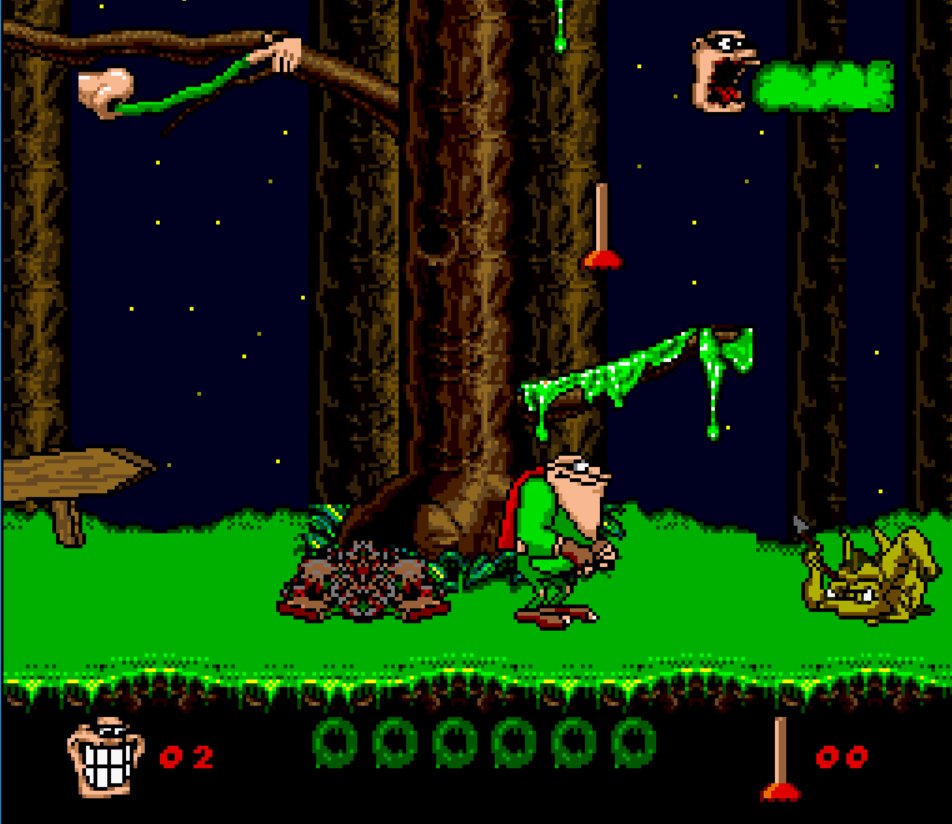 AllmightoFranky's tweet image. 1 Jour 1 Jeu #retro avec aujourd'hui un jeu sympa et bien dégueulasse,#BoogerMan ici sur #SuperNes,il était aussi dispo sur la #Megadrive!On pouvait éliminer les ennemis en rotant en pétant ou en leur jetant des crottes de nez,que du bon goût,so #90s!#retro #retrogaming #80s