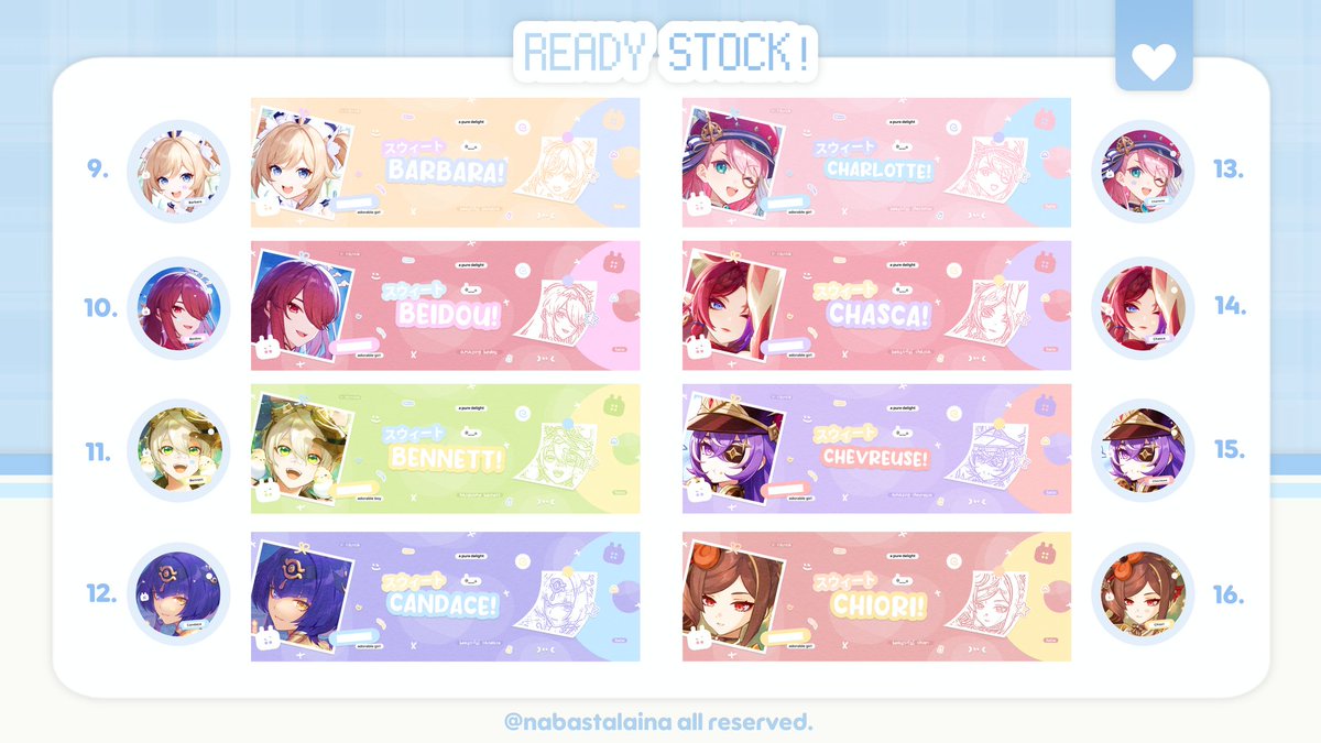 nabastalaina's tweet image. Halooo! 👋🏻 Selamat malamm. Setelah sekian lama... Akhirnya aku kembali dengan biiiigeeeeest ready stock special #genshin #gi only! Kalau misalnya ada yang tidak aman, boleh reach out aku yaa! Terus, kalau misalnya ada yang mahu ditag, bisa reply yaa! Terima kasih &amp;lt;3