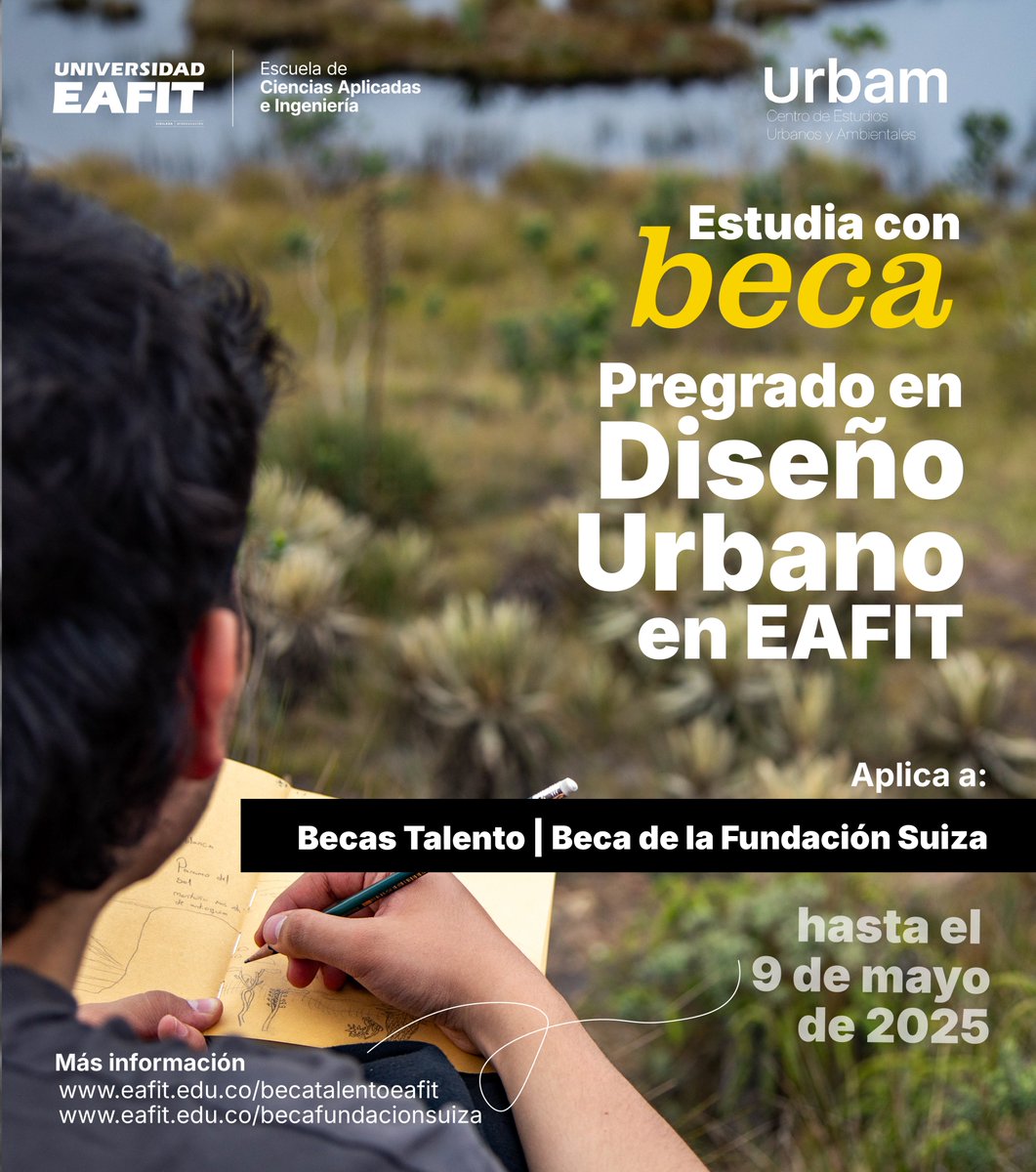urbam (@urbam_eafit) on Twitter photo Estudia con beca Diseño Urbano en <a href="/EAFIT/">Universidad EAFIT</a>
📣Comparte este mensaje con los bachilleres que estén interesados en el diseño de ciudades y territorios. 🌿
Más información 🔗eafit.edu.co/becafundacions…
🔗eafit.edu.co/becatalentoeaf… Estudia con beca Diseño Urbano en <a href="/EAFIT/">Universidad EAFIT</a>
📣Comparte este mensaje con los bachilleres que estén interesados en el diseño de ciudades y territorios. 🌿
Más información 🔗eafit.edu.co/becafundacions…
🔗eafit.edu.co/becatalentoeaf…