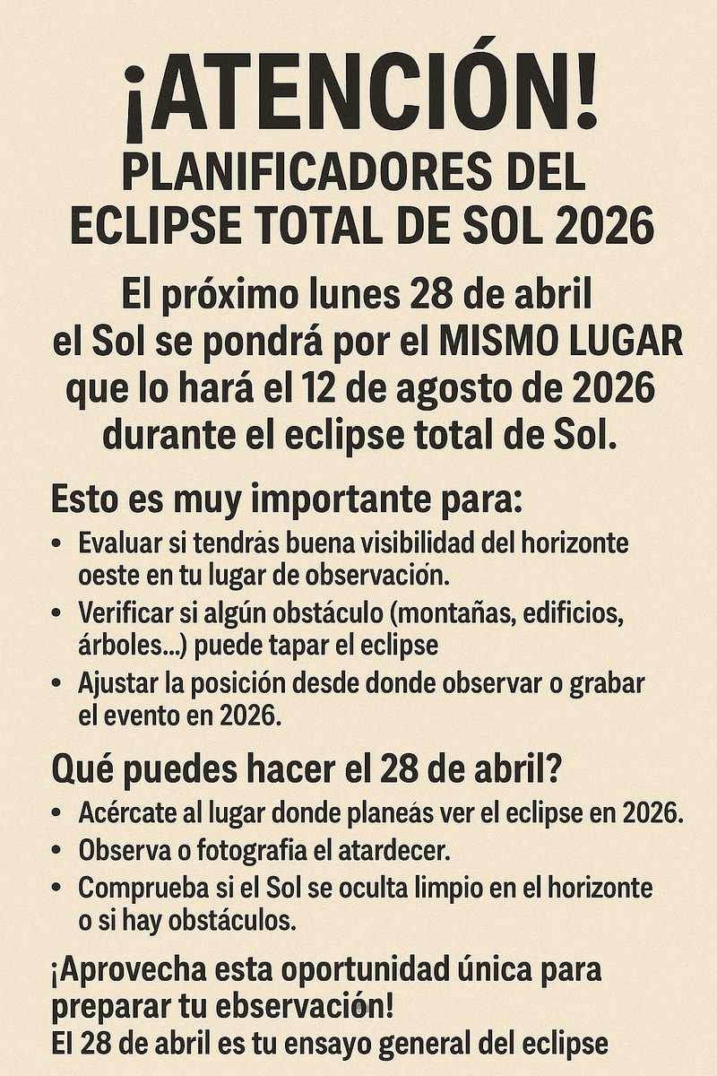 pmisson's tweet image. El 28 de abril se pone el sol por el mismo punto que el 12 de agosto de 2026 #eclipsetotal