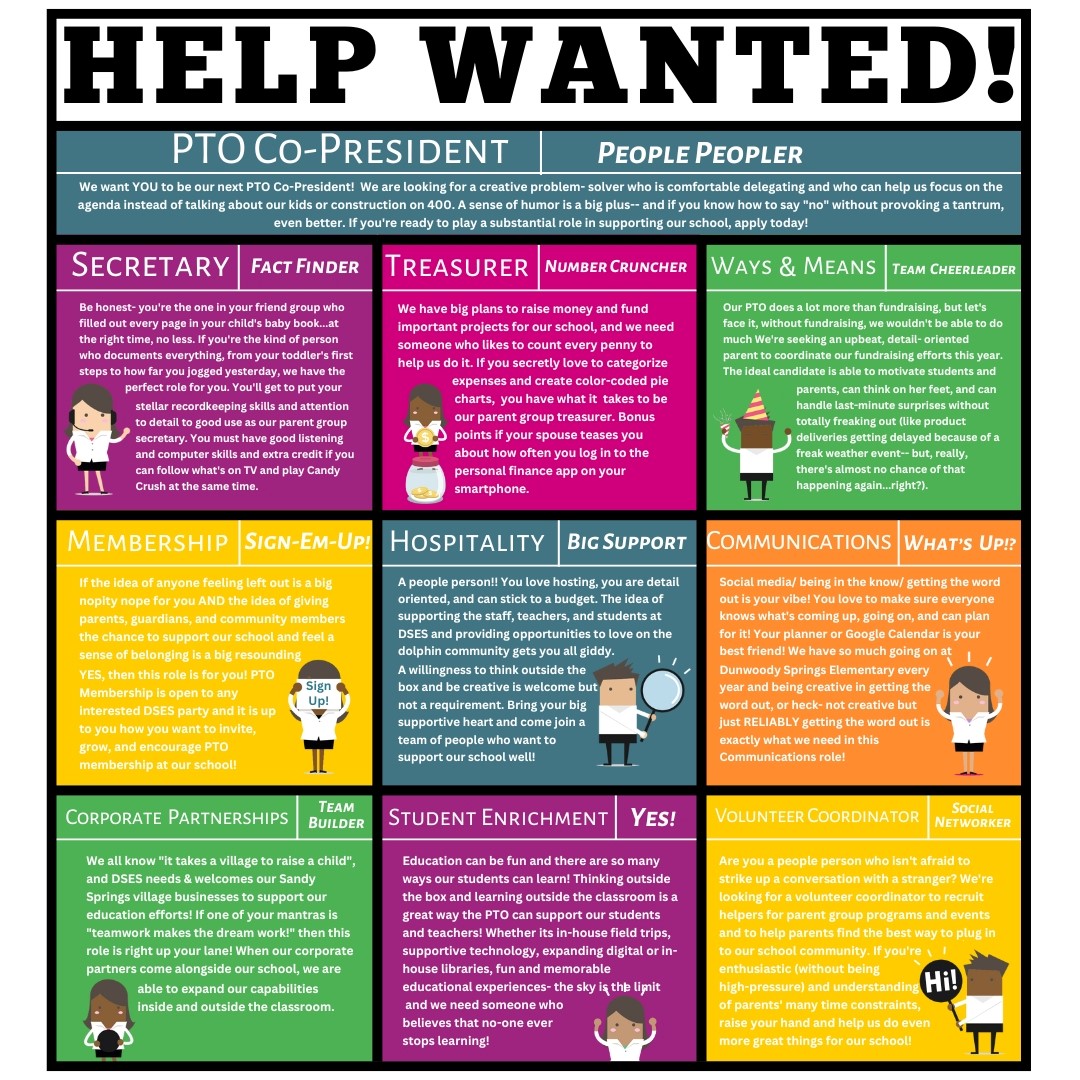 DSES PTO Board Elections for the 2025-2026 school year are here! Use your superpowers for good by joining our PTO Board! Visit dsespto.org to see open positions, download the application, complete it, &amp; then send it to secretary@dsespto.org by 5 p.m. today!