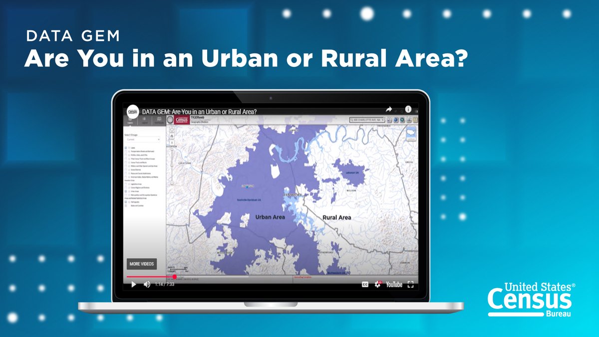 uscensusbureau's tweet photo. Watch our #DataGem video for a walkthrough of three Census Bureau tools: Geocoder, TIGERweb, and https://t.co/MKVkizqxb6.
Use them to help you pinpoint your location and explore whether you're in an urban or rural area.
▶️ https://t.co/Uexur9pk9e https://t.co/s7ARawAV56