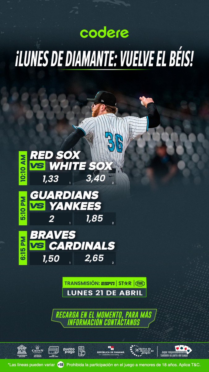 MLB HOY👇🏻

•Red Sox vs White Sox

•Guardians vs Yankees

•Braves vs Cardinals

¡Duelos imperdibles esta jornada! ¿Cuál vas a seguir?