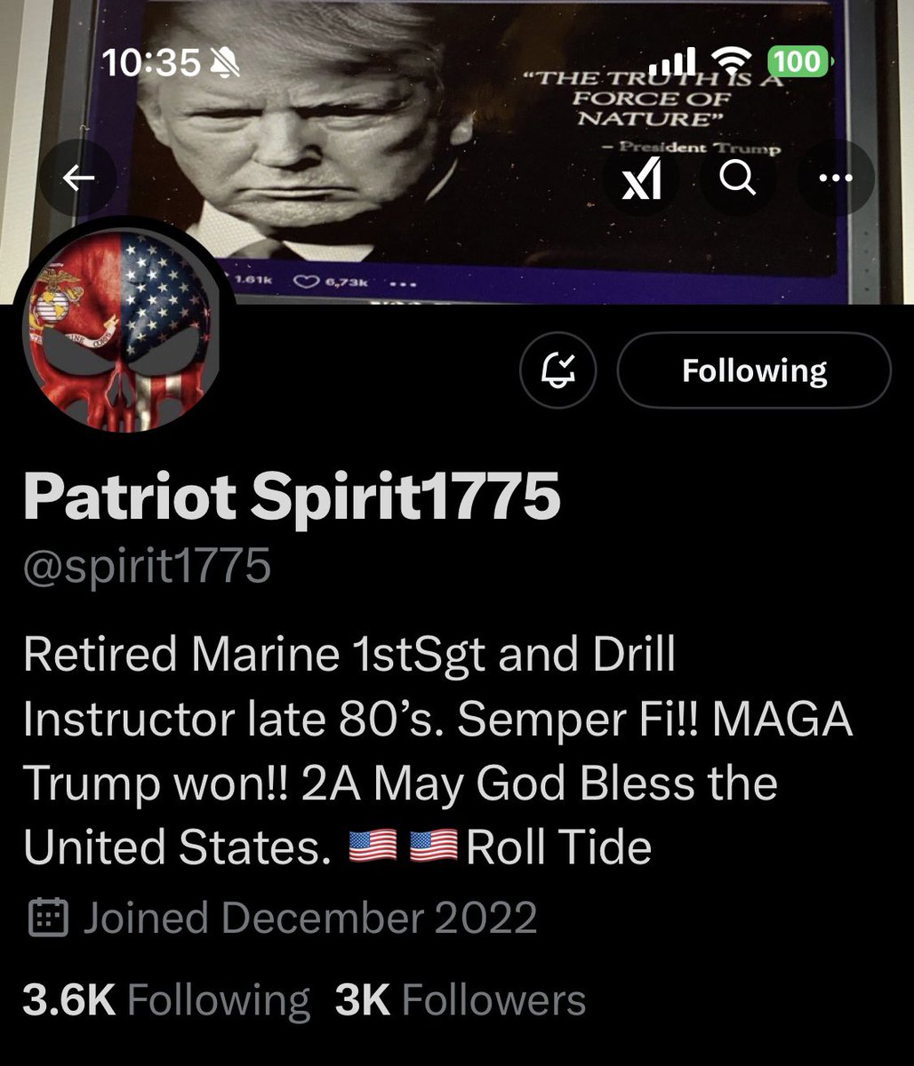 Conservative Cat (@lynnhall268) on Twitter photo Please give <a href="/spirit1775/">Patriot Spirit1775</a> a follow and a repost or shoutout to show our gratitude for his service.
Retired USMC 1stSgt & DI
Thank you for your service. We appreciate you.
*These shoutouts are unsolicited and a show of gratitude and respect and are not a request for a follow Please give <a href="/spirit1775/">Patriot Spirit1775</a> a follow and a repost or shoutout to show our gratitude for his service.
Retired USMC 1stSgt & DI
Thank you for your service. We appreciate you.
*These shoutouts are unsolicited and a show of gratitude and respect and are not a request for a follow