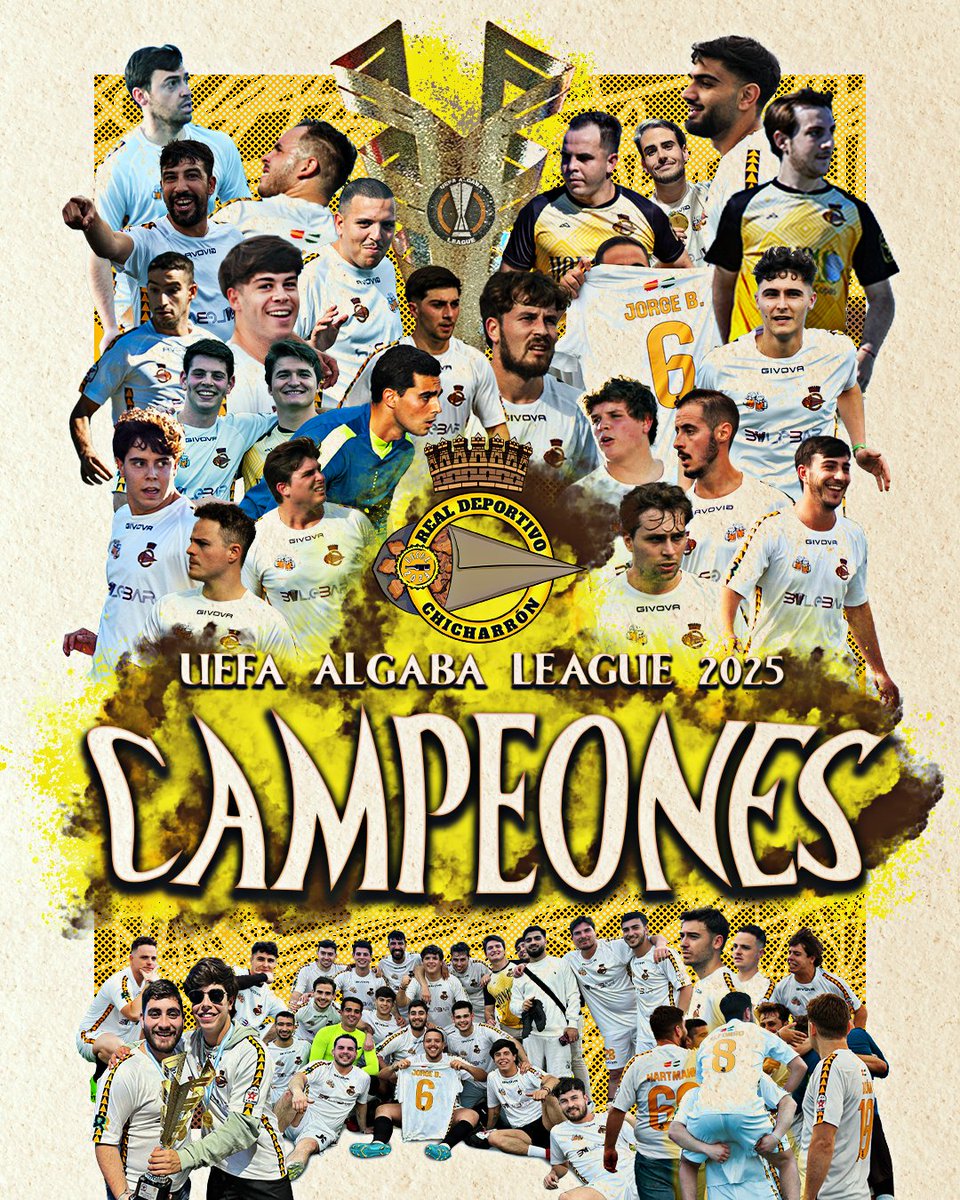 🏆 CAMPEONES UEFA ALGABA LEAGUE
24/25 🏆
Un equipo, una familia, un sueño cumplido.
El Real Deportivo Chicharrón vuelve a tocar el cielo.
Gracias a todos los que habéis estado en cada paso,
cada grito, cada celebración.

Y lo mejor… aún está por llegar. ⚽💛🖤