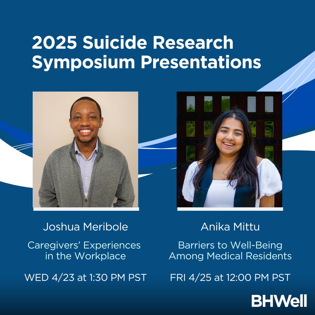 Center for Behavioral Health & Well-Being Research (@bhwell_lab) on Twitter photo Join us this week for the 2025 Suicide Research Symposium, a virtual conference highlighting the latest research on suicide prevention. Two of our <a href="/mdsocialwork/">University of Maryland School of Social Work</a> students will be presenting their work. To register for free and see the full schedule, visit suicideresearchsymposium.com. Join us this week for the 2025 Suicide Research Symposium, a virtual conference highlighting the latest research on suicide prevention. Two of our <a href="/mdsocialwork/">University of Maryland School of Social Work</a> students will be presenting their work. To register for free and see the full schedule, visit suicideresearchsymposium.com.