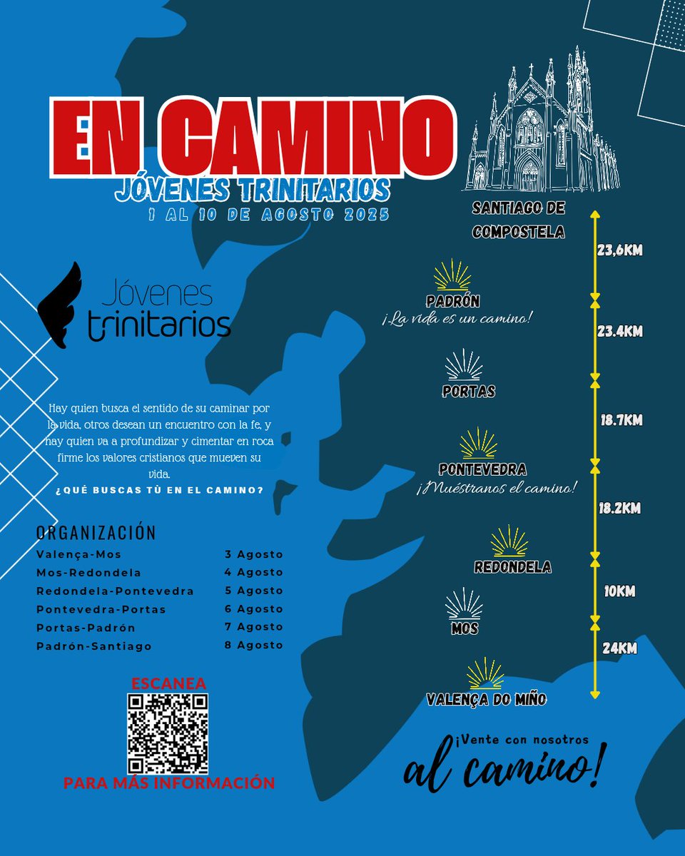 ¡Nos vamos al Camino de Santiago con Jóvenes Trinitarios! 👣✨  

📅 Fecha límite de segundo pago: 25 de abril
💰 Importe: 100 €
 ¡Para los que ya hicisteis vuestra reserva de plaza, haz el segundo pago y prepárate para el camino! ⛪🚶‍♂️  

#CaminoDeSantiag #EnCamino