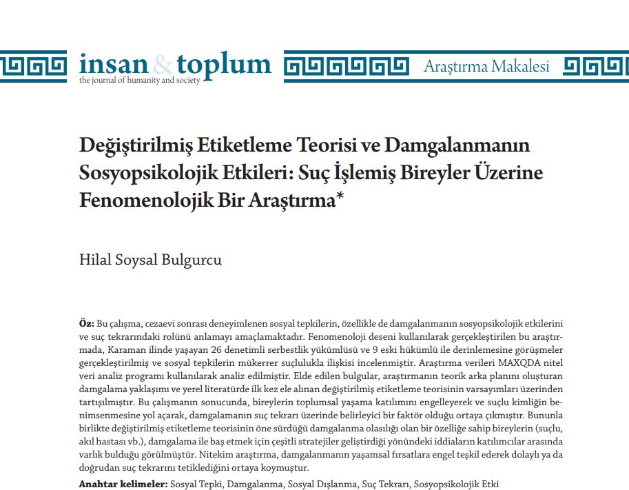 insan & toplum (@insan_ve_toplum) on Twitter photo 📢<a href="/HilallSoysal/">Hilal Soysal</a>'ın "Değiştirilmiş Etiketleme Teorisi ve Damgalanmanın Sosyopsikolojik Etkileri: Suç İşlemiş Bireyler Üzerine Fenomenolojik Bir Araştırma" başlıklı makalesi İnsan & Toplum 15/1'de yayımlandı.
🖇Makaleyi incelemek için: insanvetoplum.org/15-cilt-1-sayi… 📢<a href="/HilallSoysal/">Hilal Soysal</a>'ın "Değiştirilmiş Etiketleme Teorisi ve Damgalanmanın Sosyopsikolojik Etkileri: Suç İşlemiş Bireyler Üzerine Fenomenolojik Bir Araştırma" başlıklı makalesi İnsan & Toplum 15/1'de yayımlandı.
🖇Makaleyi incelemek için: insanvetoplum.org/15-cilt-1-sayi…