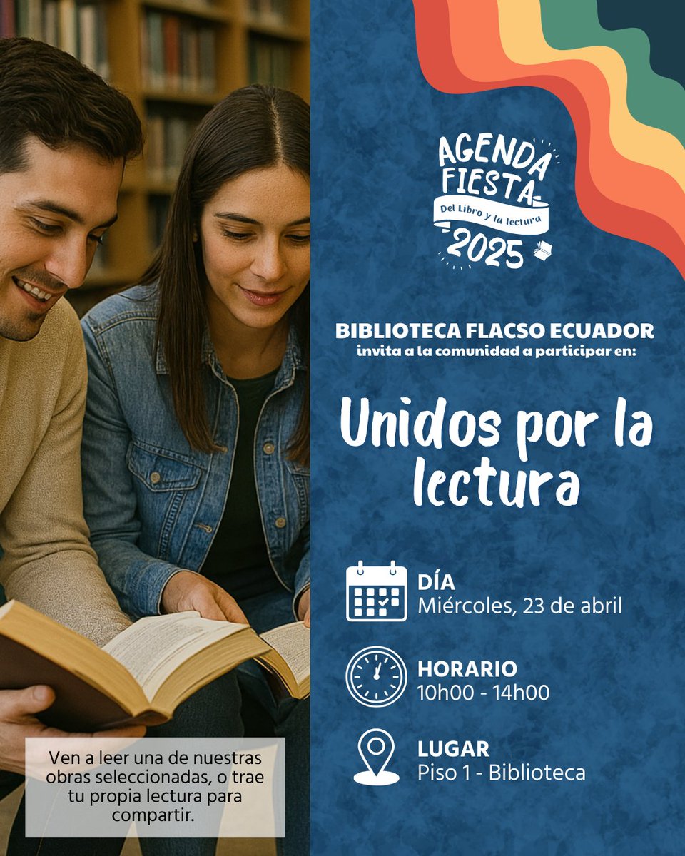 Biblioteca FLACSO Ecuador (@biblioflacsoec) on Twitter photo 🗓 #FiestaDelLibro
📅 Del 22 al 24 de abril | 📍 Biblioteca FLACSO Ecuador
Esta semana celebramos juntos el Día Internacional del Libro con una agenda repleta de cultura, lecturas compartidas y momentos únicos (1/3).
#DíaInternacionalDelLibro <a href="/FLACSOec/">FLACSO Ecuador</a> <a href="/FlacsoAndes/">FLACSOAndes</a> 🗓 #FiestaDelLibro
📅 Del 22 al 24 de abril | 📍 Biblioteca FLACSO Ecuador
Esta semana celebramos juntos el Día Internacional del Libro con una agenda repleta de cultura, lecturas compartidas y momentos únicos (1/3).
#DíaInternacionalDelLibro <a href="/FLACSOec/">FLACSO Ecuador</a> <a href="/FlacsoAndes/">FLACSOAndes</a>