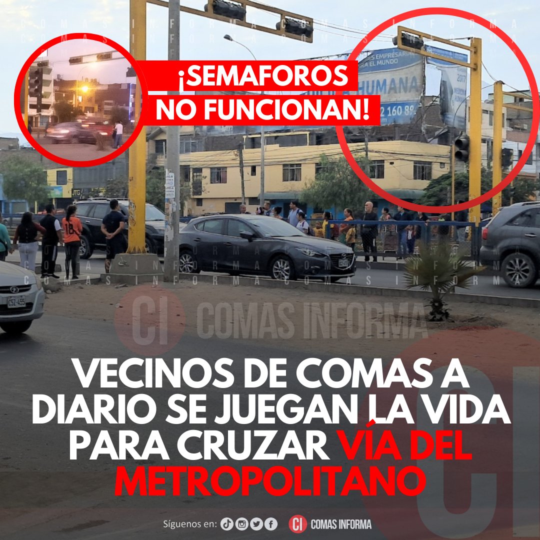 ComasInforma's tweet photo. 🔴 #URGENTE | #Peligro
VECINOS DE EL RETABLO SE JUEGAN LA VIDA PARA CRUZAR AV. UNIVERSITARIA

#Semáforos NO FUNCIONAN de día ni de noche en paradero Boulevard Retablo, exponiendo la vida de las personas y haciéndoles perder tiempo.
@ATU_GobPeru
@Defensoria_Peru
@FiscaliaPeru https://t.co/4w4JpjnIIM