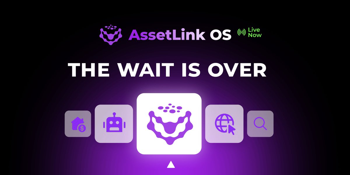 AssetLinkOS's tweet photo. 🚨 It’s here: AssetLink OS is officially live.

A new standard in tokenized finance, built from the ground up.

Real apps. Real tools. Real ownership.

Phase 1 is rolling out now, with more to follow.

🧭 Stay tuned. Be active. Look out for rewards.
Testnet opens soon.

🔗 https://t.co/fd9cKJ5Cbk

#AssetLink #RWA #DePIN #AI #Web3 #Fintech $ASET