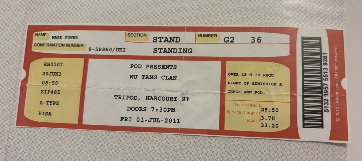 In the pre digital ticket age I kept every ticket from every game and gig I went to. Imagine seeing Wu Tang for less than €35. Tripod and Crawdaddy were great little venues.