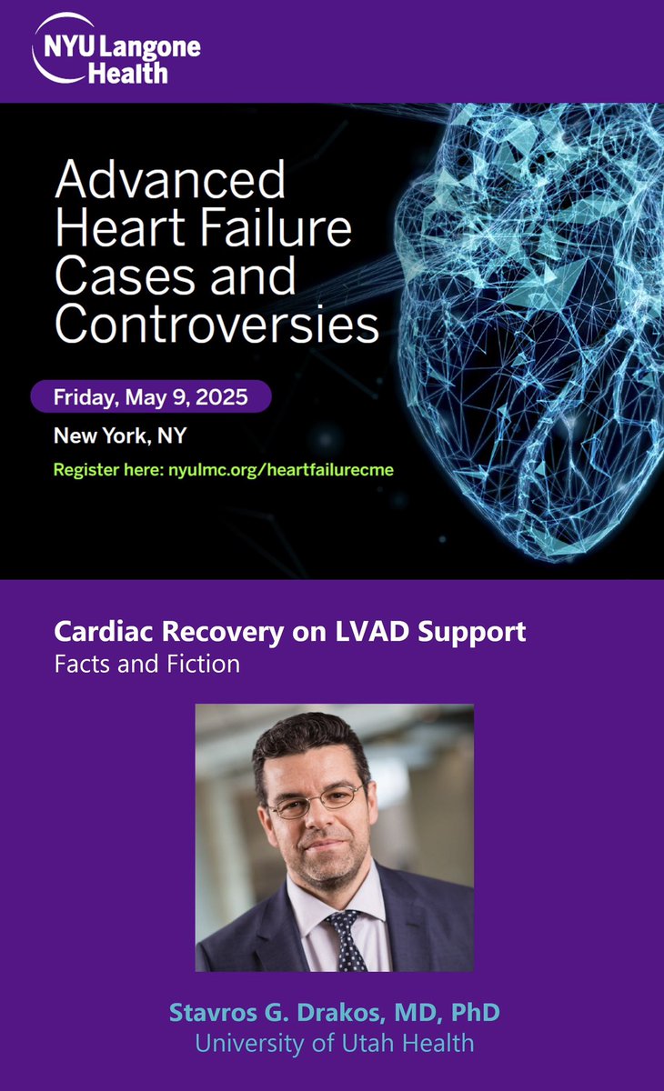 Bernard Kadosh (@kadoshbernard) on Twitter photo ☠️ Are LVADs a dead end towards transplant or death? Is there another option? ❤️🩹
<a href="/StavrosDrakos/">Stavros George Drakos</a> joins us <a href="/nyulangone/">NYU Langone Health</a> from <a href="/UofUHealth/">University of Utah Health</a> to share his experience with VAD WEAN
Register now!
nyulmc.org/heartfailurecme
#MedEd #CardioEd #CardioX #HeartFailure #ISHLT2025 ☠️ Are LVADs a dead end towards transplant or death? Is there another option? ❤️🩹
<a href="/StavrosDrakos/">Stavros George Drakos</a> joins us <a href="/nyulangone/">NYU Langone Health</a> from <a href="/UofUHealth/">University of Utah Health</a> to share his experience with VAD WEAN
Register now!
nyulmc.org/heartfailurecme
#MedEd #CardioEd #CardioX #HeartFailure #ISHLT2025