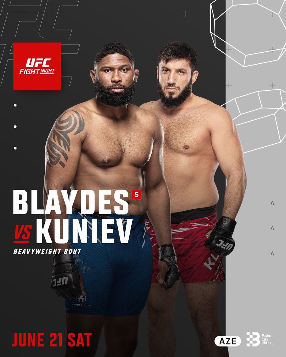 Bangers in Baku 👊 @Ulanbekov_Tagir vs @Kyoji1012 @RazorBlaydes265 vs  Rizvan Kuniev 2 ranked fights are headed to Azerbaijan at #UFCBaku 🇦🇿