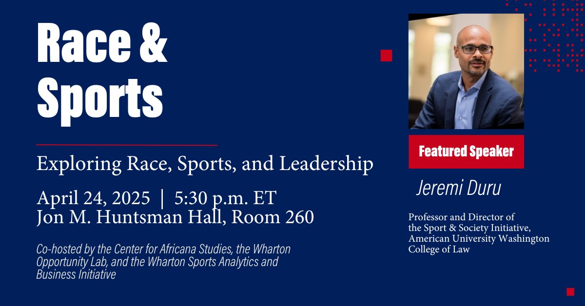 WhartonSABI's tweet image. Just 3 days away! Don’t miss the annual Race &amp;amp; Sports event on 4/24 at @Wharton. 

Prof. @njeremiduru joins Prof. Ken Shropshire to explore the Rooney Rule’s impact &amp;amp; future—drawn from Duru’s book, Advancing the Ball.

RSVP now → whr.tn/41Ei2wH
