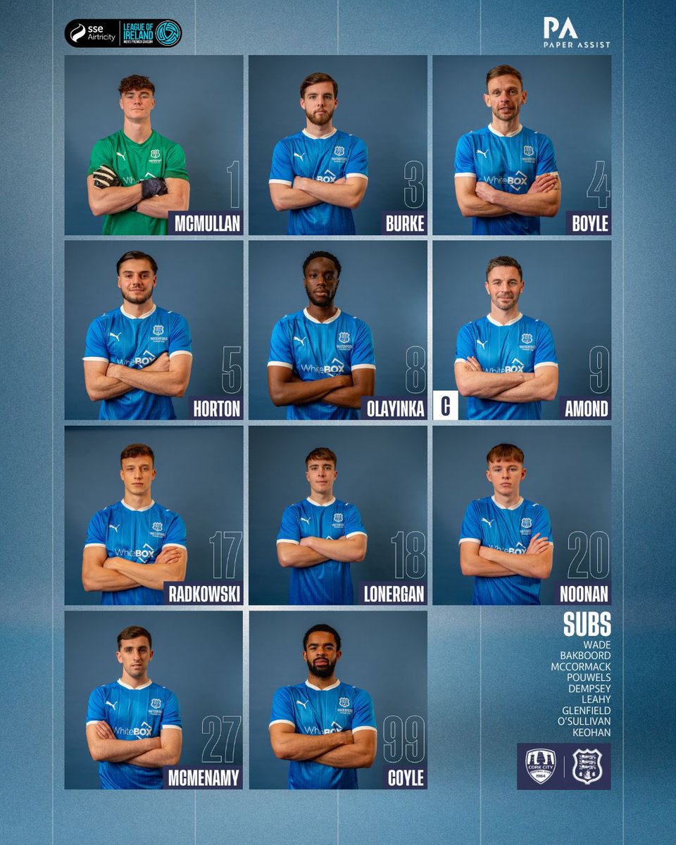 WaterfordFCie's tweet image. Your Waterford FC team for this evening’s Munster Derby in Turners Cross 📍 

#WaterfordFC | @paperassist