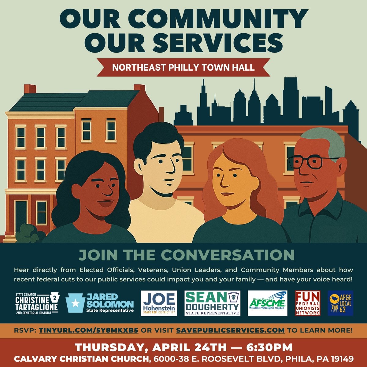 Join this free community townhall on Thursday, April 24th at 6:30pm to highlight federal workers' voices and stories, especially about what’s at stake when services and positions are cut.
