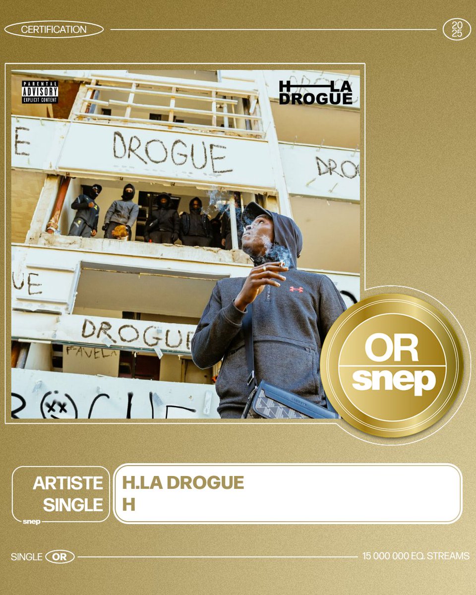 Le titre « H » de H. La Drogue est certifié Single Or ! 📀

15 000 000 équivalents streams 🎧

Bravo ! 👏
