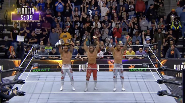 wrestle_hist's tweet photo. 4/21/2024

Bullet Club Gold defeated The Acclaimed to become the new AEW World Trios Champions in a Title Unification Match at Dynasty from the Chaifetz Arena in St. Louis, Missouri.

#AEW #AEWDynasty #BulletClubGold #JayWhite #TheGunns #AustinGunn #ColtenGunn #TheAcclaimed https://t.co/gqtxkTPgUh