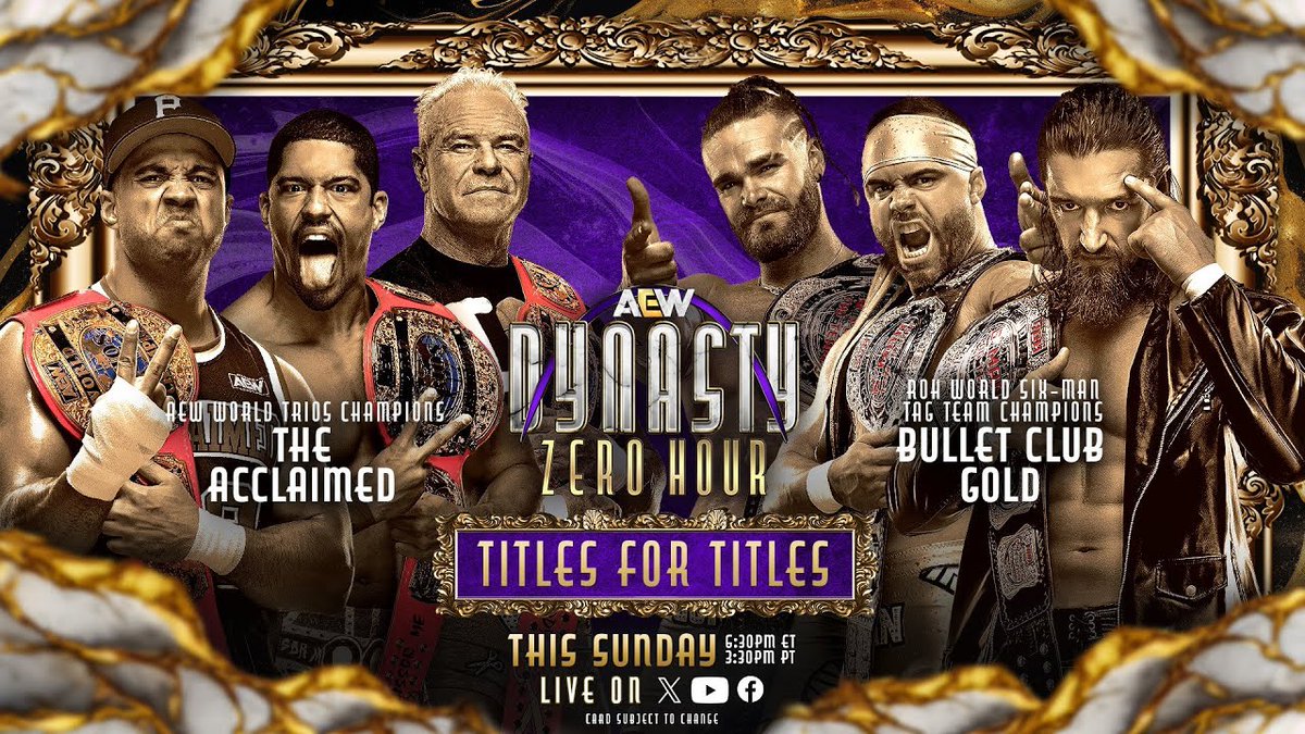 wrestle_hist's tweet photo. 4/21/2024

Bullet Club Gold defeated The Acclaimed to become the new AEW World Trios Champions in a Title Unification Match at Dynasty from the Chaifetz Arena in St. Louis, Missouri.

#AEW #AEWDynasty #BulletClubGold #JayWhite #TheGunns #AustinGunn #ColtenGunn #TheAcclaimed https://t.co/gqtxkTPgUh