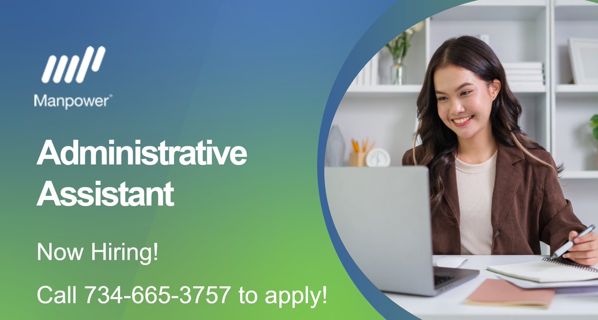 ManpowerA2's tweet image. Our clients in Washtenaw County are currently seeking experienced, professional, and skilled individuals to work as Administrative Assistants! Pay is typically $19.00-22.00/hr.
Head to manpower.com/en/job/adminis… to learn more and apply!