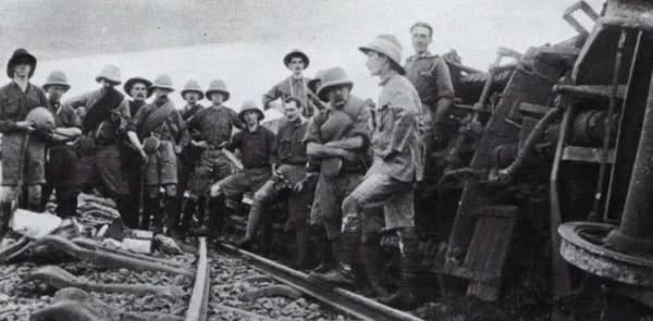 During WW1 H.M. armored train, ‘Simba’ which was built in workshops at Nairobi to defend against constant attacks by German raiders on Uganda railway locomotives and other railway infrastructure during the War. It was eventually damaged by a planted mine on the tracks (2nd image)