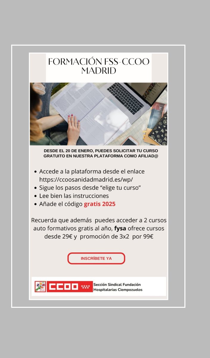 Ccoo_FH_ciempo's tweet photo. Quieres realizar un curso gratuito??
Pues #ccoo te lo ofrece, sigue las indicaciones a través del enlace descrito.
https://t.co/HufqaTv5Nt
#ccooteforma #afiliate
"El aprendizaje nunca se detiene; cada día es una nueva oportunidad para crecer"
@CCOOSanidadMad https://t.co/CS6PzWdIIq