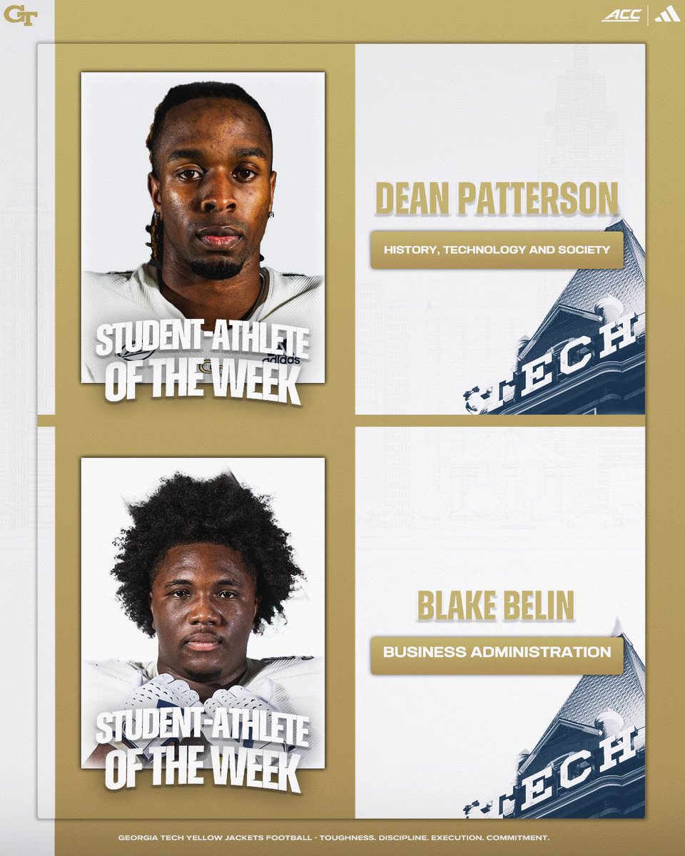 Georgia Tech Football (@georgiatechfb) on Twitter photo ๐๐๐๐ฟ๐๐๐-๐ผ๐๐๐๐๐๐๐ ๐๐ ๐๐๐ ๐๐๐๐ ๐ ๐
Entering the semesterโs final week of classes, we celebrate our most recent honorees!
<a href="/PhiloAaron/">Aaron Philo โ </a>
<a href="/RodneyShelley3/">Rodney Shelley Jr. โฅ</a>
<a href="/harrisonmoore/">Harrison Moore</a>
<a href="/Tbut1er1/">TahโJ Butler</a>
<a href="/keviinpeay/">๐๐๐ฏ๐ข๐ง ๐๐๐๐ฒ ๐๐ซ</a>
<a href="/3cspaulding/">Cayman Spaulding</a>
<a href="/DeanPatterson01/">Deano</a>
<a href="/BlakeBelin/">Blake Belin</a>
#StingEm ๐ ๐๐๐๐ฟ๐๐๐-๐ผ๐๐๐๐๐๐๐ ๐๐ ๐๐๐ ๐๐๐๐ ๐ ๐
Entering the semesterโs final week of classes, we celebrate our most recent honorees!
<a href="/PhiloAaron/">Aaron Philo โ </a>
<a href="/RodneyShelley3/">Rodney Shelley Jr. โฅ</a>
<a href="/harrisonmoore/">Harrison Moore</a>
<a href="/Tbut1er1/">TahโJ Butler</a>
<a href="/keviinpeay/">๐๐๐ฏ๐ข๐ง ๐๐๐๐ฒ ๐๐ซ</a>
<a href="/3cspaulding/">Cayman Spaulding</a>
<a href="/DeanPatterson01/">Deano</a>
<a href="/BlakeBelin/">Blake Belin</a>
#StingEm ๐