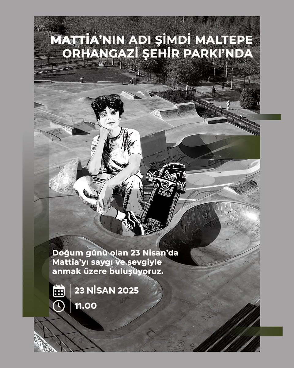 ibbyesilist's tweet photo. Orhangazi Şehir Parkı’ndaki Kaykay Pisti, bugünden itibaren Mattia Ahmet Minguzzi Kaykay Pisti adını taşıyor.

Doğum günü 23 Nisan olan Mattia’nın adı, çocukların özgürce hareket ettiği bu alanda yaşatılacak.

@istanbulbld 
#Yeşilİstanbul #UmutBurada https://t.co/EphFxtPltJ