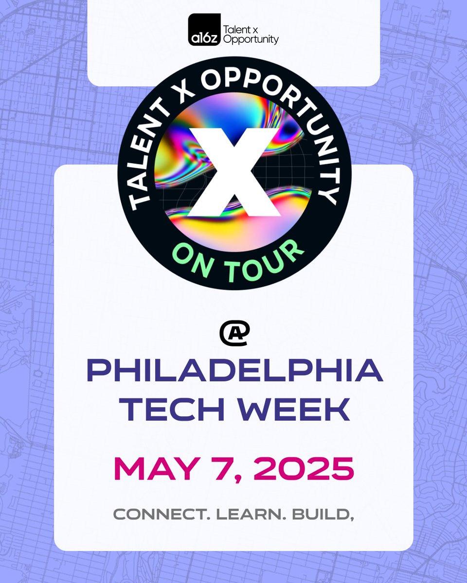 a16ztxo's tweet image. Philly, we’re pulling up! You coming? 👀
TxO is kicking off our national tour at Philly Tech Week.
Whether you’re starting your career, or building a company, we’ve got something for you. Register to reserve your spot! info.a16z.com/register-for-t… #phillytechweek