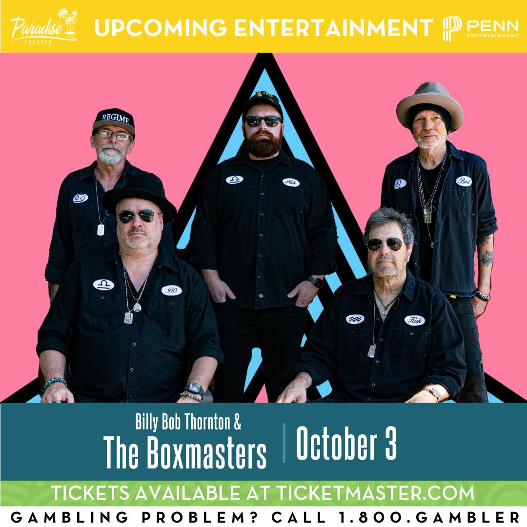Mville_BC's tweet image. 🎸The The Boxmasters are bringing their electrifying show to The Paradise Theater on October 3rd! 🎤🔥🎟️ Must be 21+ to attend🌴🎶 
Tickets on sale April 25th! ticketmaster.com/event/1B006289…
#TheBoxmasters #LiveAtMargaritaville #BossierCityEvents #MargaritavilleBC