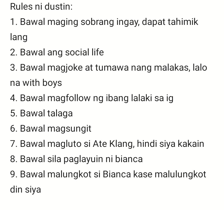 haepiyu's tweet photo. Rules ni dustin:

• Bawal sila paglayuin ni bianca [NEW]
• Bawal malungkot si Bianca kase malulungkot din siya [NEW]

#PBBCollabTapatan https://t.co/MQU3eEVixZ