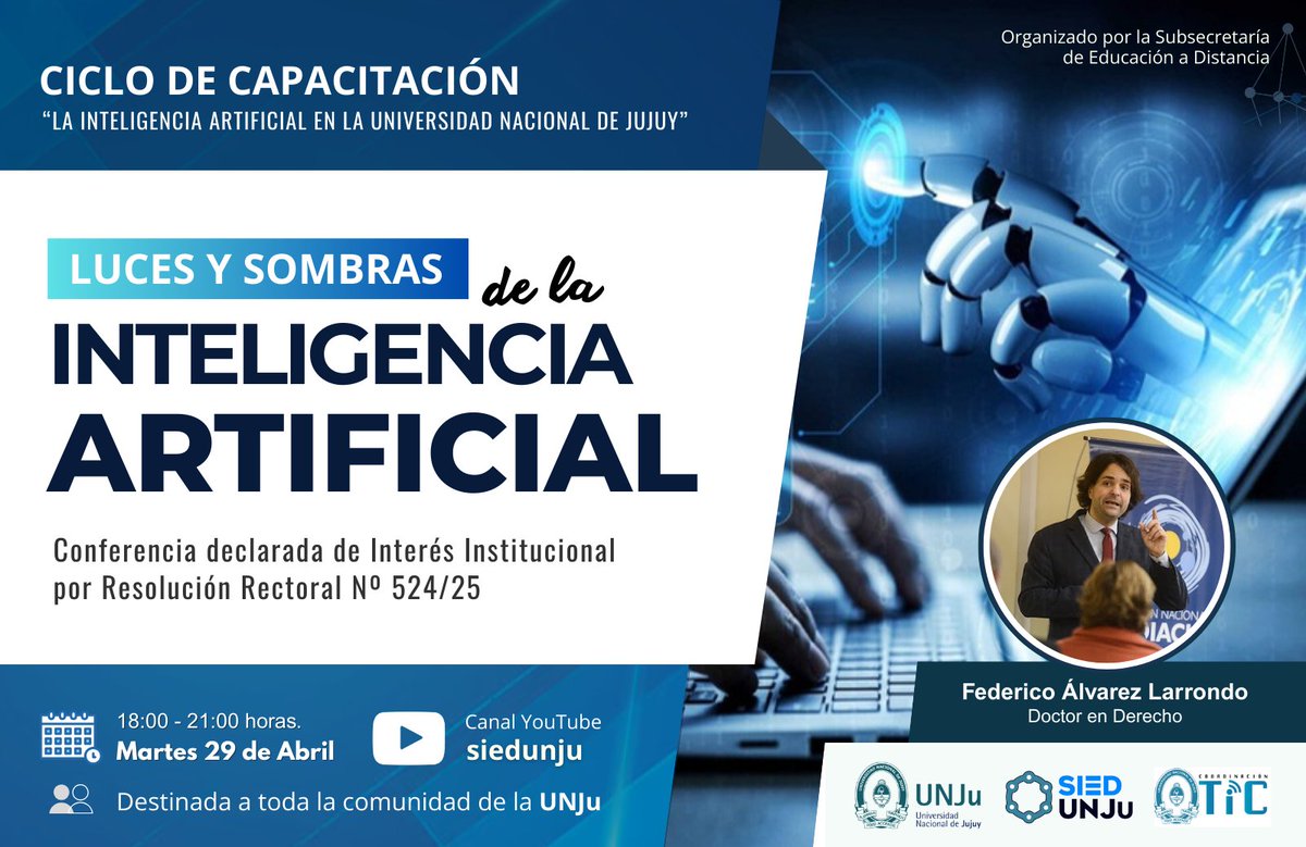 SIEDUNJu's tweet photo. ¡𝗟𝗮 𝗨𝗡𝗝𝘂 𝘀𝗲 𝘀𝘂𝗺𝗲𝗿𝗴𝗲 𝗲𝗻 𝗲𝗹 𝗳𝘂𝘁𝘂𝗿𝗼 𝗰𝗼𝗻 𝗲𝗹 𝗖𝗶𝗰𝗹𝗼 𝗱𝗲 𝗖𝗮𝗽𝗮𝗰𝗶𝘁𝗮𝗰𝗶ó𝗻 𝗲𝗻 𝗜𝗻𝘁𝗲𝗹𝗶𝗴𝗲𝗻𝗰𝗶𝗮 𝗔𝗿𝘁𝗶𝗳𝗶𝗰𝗶𝗮𝗹! 
 
 𝐈𝐧𝐬𝐜𝐫𝐢𝐩𝐜𝐢𝐨𝐧𝐞𝐬: https://t.co/JMuNPBfALB https://t.co/eChHXkeQfx