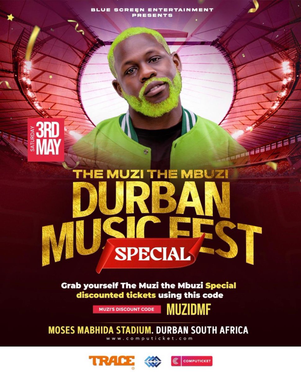 Muzithembuzi's tweet photo. GET YOUR TICKETS FOR A DISCOUNTED PRICE USE MY PROMO CODE MUZIDMF
CANT WAIT TO SEE YOU DURBAN
LESS ROCK AND ROLL
#mbuzination #dinner #killingtheYouth #Umlilo #durbanmusicfest https://t.co/Py2i7dxWAa