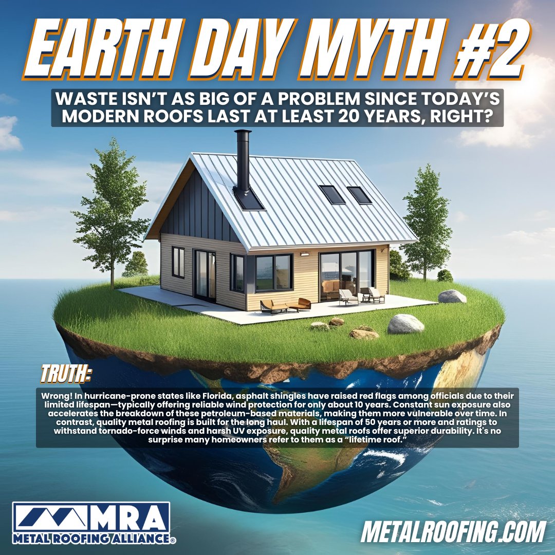 🌪️Think asphalt shingles protect long-term? Think again. In hurricane zones like FL, they often fail after just 10 years. ☀️

Metal roofs? They last 50+ years &amp; stand up to: 
✔️ Tornado-force winds
✔️ Harsh UV
✔️ Extreme weather

No wonder they’re called a lifetime roof. 💪🏡