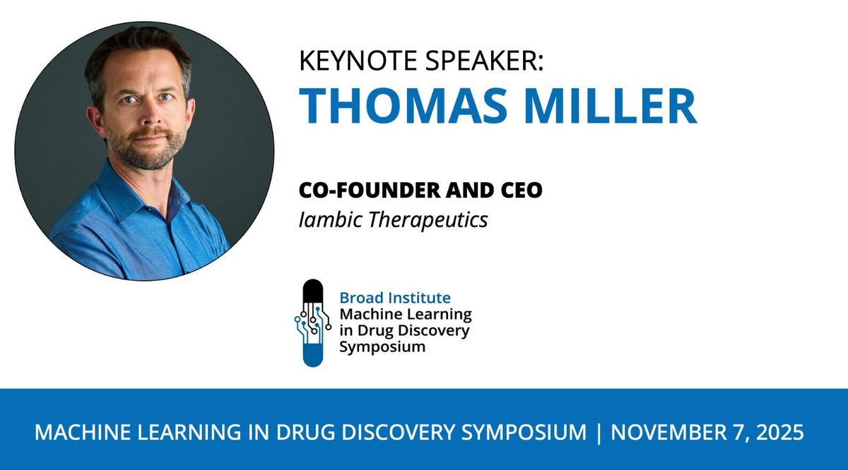 Shatavisha Dasgupta (@shatavishadg) on Twitter photo 📣 Save the date - Nov 7, 2025 - for <a href="/broadinstitute/">Broad Institute</a> 's #MachineLearning in #DrugDiscovery symposium!
We are honored to have Thomas Miller delivering the Keynote! Further details on agenda and registration will follow soon - stay tuned at broad.io/mldd 📣 Save the date - Nov 7, 2025 - for <a href="/broadinstitute/">Broad Institute</a> 's #MachineLearning in #DrugDiscovery symposium!
We are honored to have Thomas Miller delivering the Keynote! Further details on agenda and registration will follow soon - stay tuned at broad.io/mldd