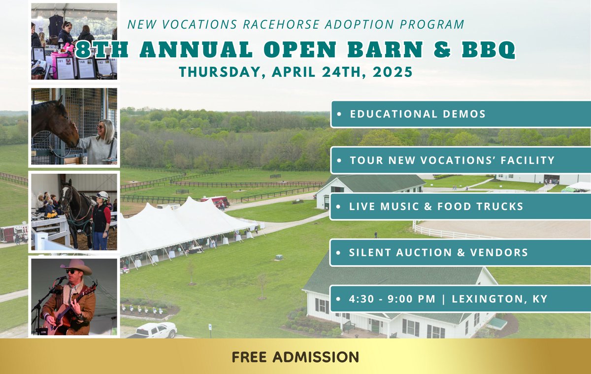 📣 THIS THURSDAY! - RSVP NOW for New Vocations' Open Barn &amp; BBQ presented by Seidman Stables, LLC! FREE and open to the public, enjoy exciting demonstrations, food, fun, and Thoroughbreds! RSVP and learn more here: newvocations.wedoauctions.com - We can't wait to see you! <a href="/coloneljen/">Maggie Seidman</a>