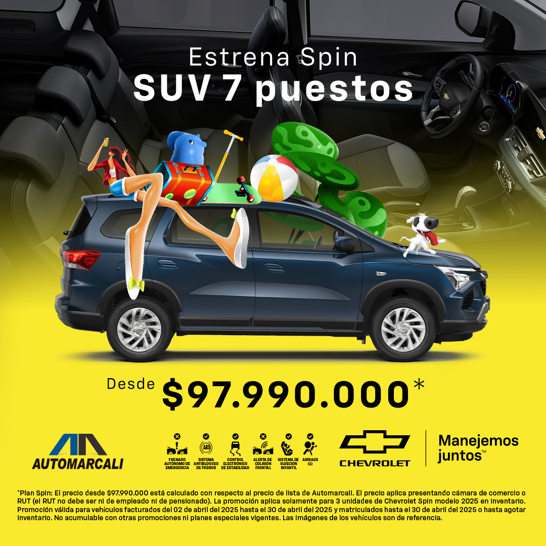Automarcali's tweet image. ⬆️ ¡Estrena tu Chevrolet Spin! ¡Es la única SUV 7 puestos desde $97.990.000*!

📱 WhatsApp: bit.ly/3127070143.

📍 Vitrina: Pasoancho con 70!

📄 *(Términos y condiciones: bit.ly/3RyNszO).