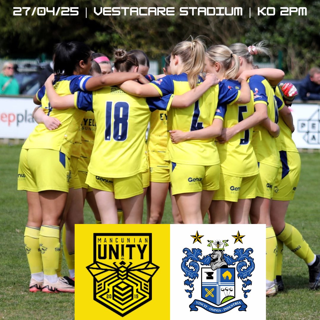 buryfc_women's tweet image. Our last game of the season serves as the perfect warm up for our cup final as we face our opponents Mancunian Unity!

Come and support the girls as we look to finish the season on a high and take some momentum into our upcoming cup final!
#BuryFC | #PartOfIt ⚪️🔵
