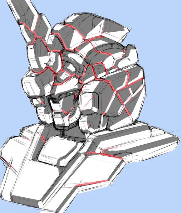 こちらはデストロイモード直前です#模写#ユニコーンガンダム#ガンダムUC 