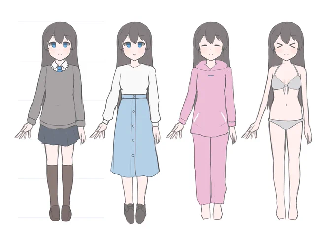 ラフ線細く描く練習と鴉子(あこ)の衣装 