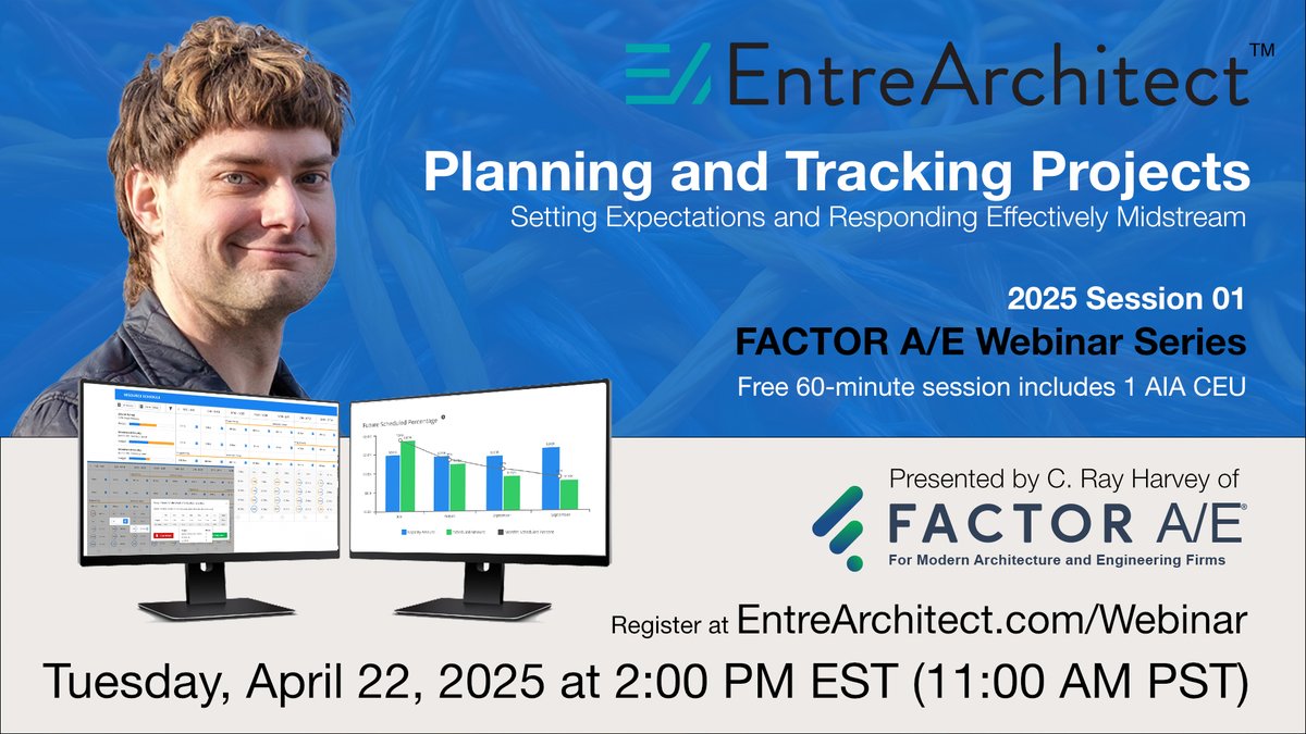 Architects: Don’t miss this!
Our FREE webinar is TOMORROW at 2PM ET — learn how to plan, track &amp; pivot mid-project with confidence.
🛠️ Tools for small firm success
🎯 1 AIA CEU
🎙️ With C. Ray Harvey of Factor AE

👉 Register now: zoom.us/webinar/regist…

#Architecture #SmallFirm