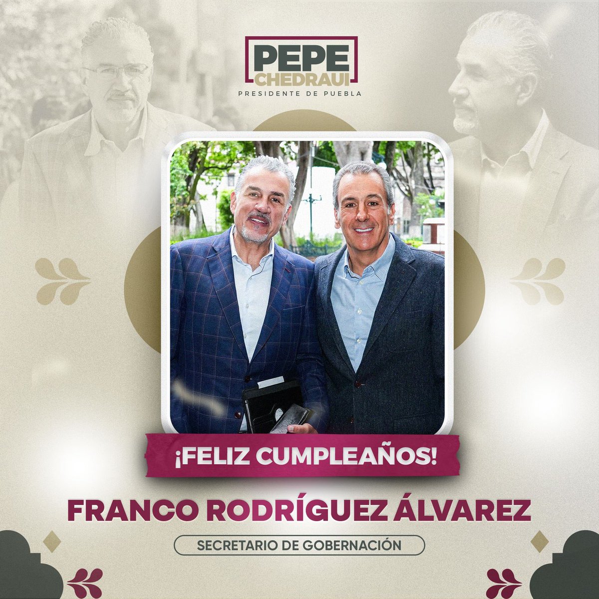 Querido amigo y Secretario <a href="/FrancoR01/">Franco Rodríguez</a>, recibe un afectuoso abrazo con motivo de tu cumpleaños, deseo que sigas siendo ejemplo de dedicación y éxitos. 

¡Muchas felicidades! 🎉