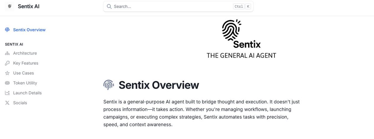 SentixAI_'s tweet image. In case you missed it a few tweets back, here’s the link to the official Sentix GitBook:
sentix-ai.gitbook.io/sentix-ai
It covers everything from architecture to execution, and how Sentix operates natively on Solana.
A must-read for anyone following the future of AI agents.