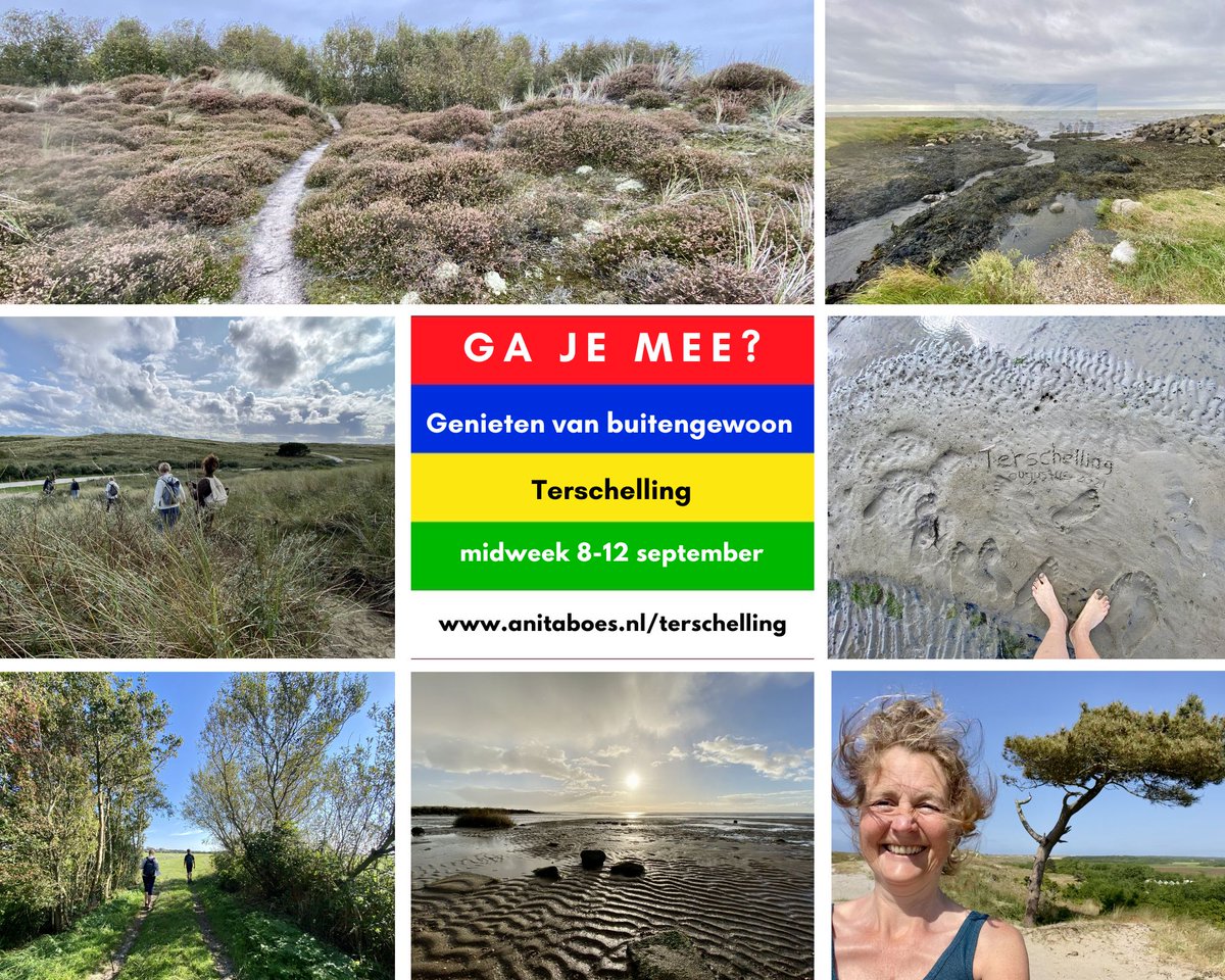 Wil je Terschelling (her)ontdekken in een midweek?
Ik ben, met veel liefde, jouw gastvrouw, wandelgids en reisleider.
Je krijgt je eigen slaap- en badkamer. We zullen veel wandelen, maar er is ook veel eigen tijd/ruimte. Welkom!
Voor meer info: anitaboes.nl/terschelling
Delen ❤️