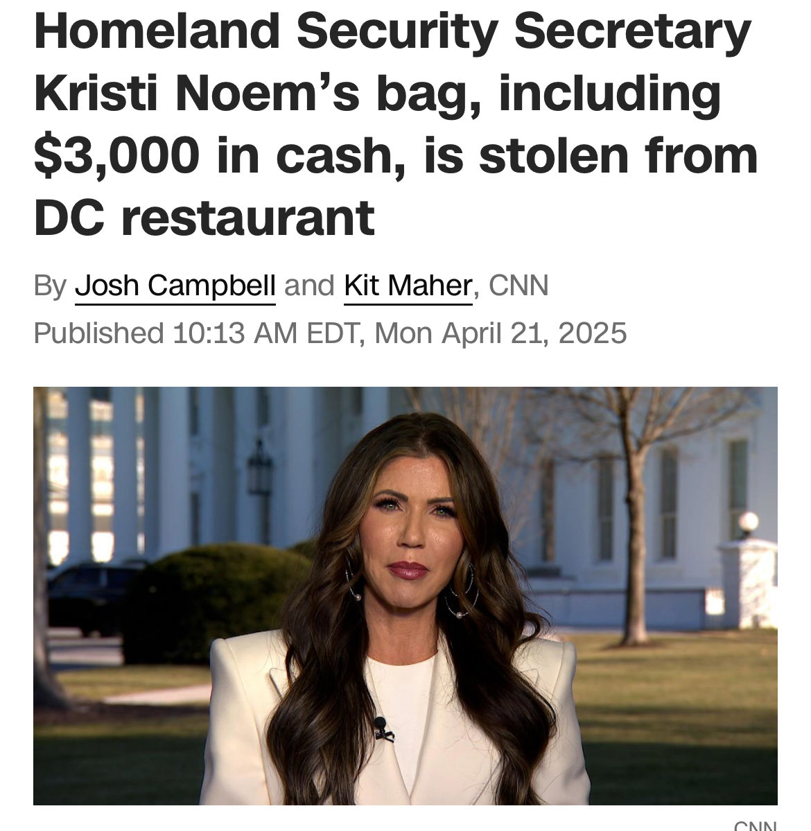 Including her DHS access badge, passport, drivers license, apartment keys. Does not instill confidence in her situational awareness. Reckless. She and Hegseth are disasters.