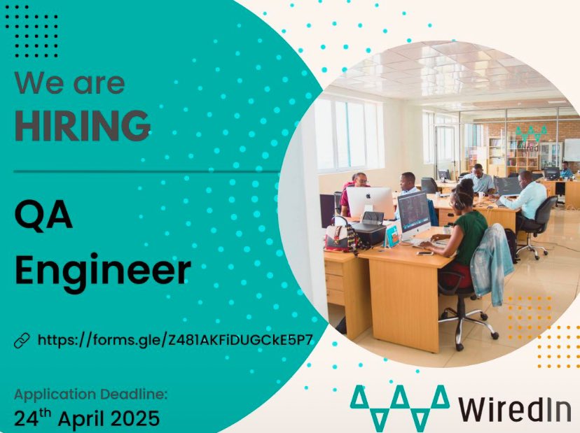 🚨 We’re Hiring: QA Engineer 🚨
📍 Kigali, Rwanda | Full-time | On-Site
Passionate about QA and eager to grow? Join us!

🗓️ Apply by: April 24, 2025
👉 Apply now: lnkd.in/ez7v-b2a

#Hiring #QAEngineer #TechCareers #WiredIn #RwandaTech