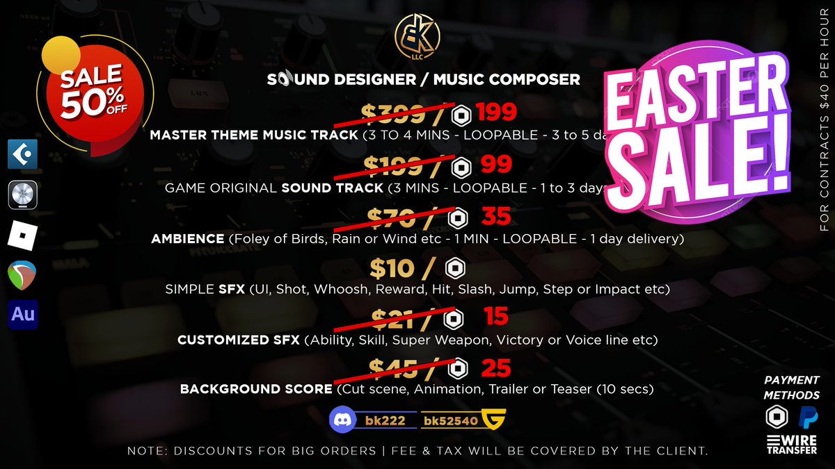 📢📢 Egg-citing deals this Easter!! 🥚

Everyone don't miss that chance, 50% OFF!!! 😉

Discord: bk222 📨

#ROBLOX #RobloxDev #Fortnite #RobloxDevs 

Offer is valid till 30th April 2025!!!