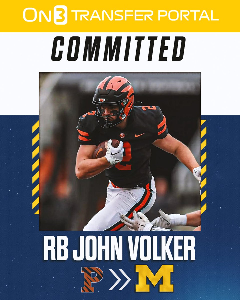 CSayf23's tweet image. 🚨BREAKING: Princeton RB transfer John Volker has signed with Michigan, per @PeteNakos_ 

He registered 514 yards and 6 touchdowns on 89 rushes last season.

Details: on3.com/teams/michigan…